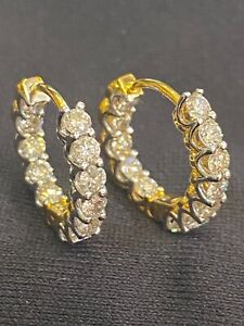 1.68 TCW Round Brilliant Cut Inside-Out Diamonds Hoop Earrings In Solid 18K Gold