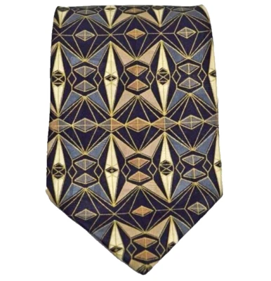 Corbata Via Manzoni Clásica Gris Seda Negra Geométrica Negocios Formal Foto 1 de 4