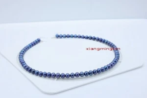 top luster 20"6-7mm natural real round TAHITIAN BLUE black pearl necklace 14K - Picture 1 of 5
