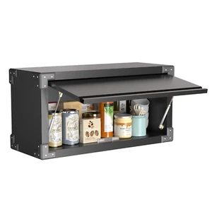 Aobabo schwarz Metall Wandschrank mit Aufklapptür, kleine Wandmontage Sto - Bild 1 von 20