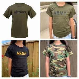 Boys Girls Kids Teens Army Military Training Scout Camp Outdoor Camo T-Shirt Tee - Picture 1 of 19