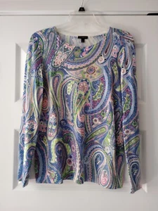 Talbots Jubilee Paisley Sweater Womens Sz S Crewneck Long Sleeve Cotton Tencel - Picture 1 of 9