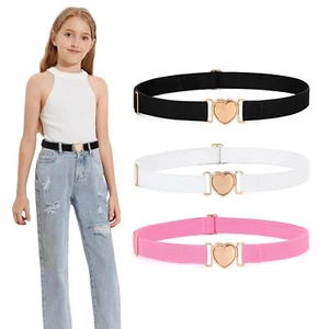 Kids Elastic Stretch Belt Adjustable Heart-Shaped Toddler Cowgirl Waist Belt - Picture 1 of 7