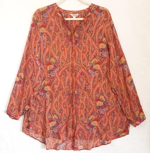 Lucky Brand Top L Multicolor Floral Long Tunic Light Semi-Sheer Relaxed Boho - Picture 1 of 12