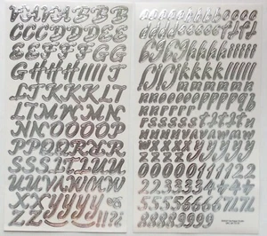 Two sheets Silver Script Numbers Letters Alphabet Scrapbook Craft Stickers - Picture 1 of 1