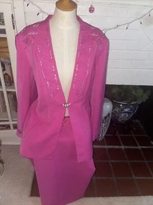 ST ANTHONY NIGHT 80 FUSHIA Traje Set de Dos Piezas Chaqueta Falda Estrás Talla 12 - Imagen 1 de 8