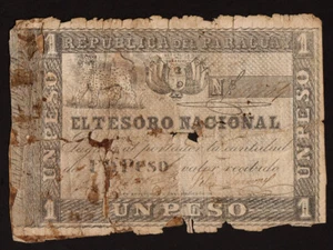 Paraguay:P-11,1 Peso,1860 * Tesoro Nacional * Leopard * G-VG * - Picture 1 of 2