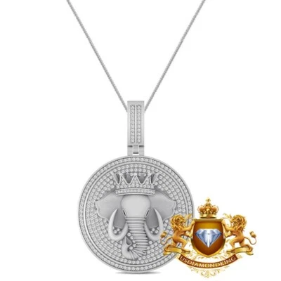 Pingente Berloque Real VVS1/D Moissanite Cabeça de Elefante Sortudo Coroa Real Rosto de Rei - Imagem 1 de 2