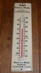 RARE VINTAGE ADVERTISING TERRY PATTERN WORKS THERMOMETER SPRINGFIELD MA. - Imagen 1 de 6