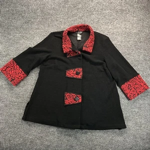 Ali Miles Jacke Damen Petite Small schwarz rot Rosenbesatz 3/4 Arm Knopfleiste - Bild 1 von 15