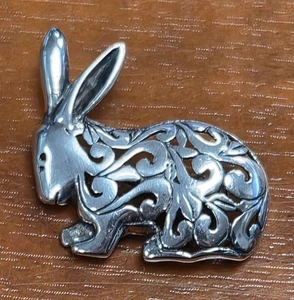 Prendedor/broche de trabajo abierto de plata esterlina 925 conejo Jezlaine firmado de colección - Imagen 1 de 8