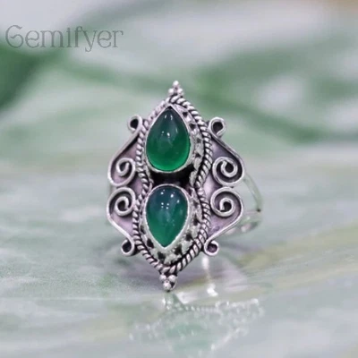 Onice 925 Sterling Argento Massiccio Donna Anello Fatto a Mano Gemma Misura 4-14 - Immagine 1 di 4