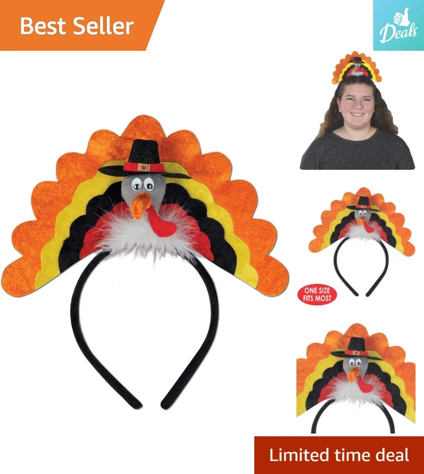 Diadema festiva de pavo 3D con detalles de plumas reales - Talla única (Acción de Gracias) Foto 1 de 4