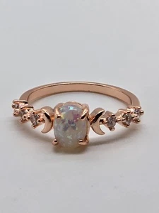 Gorgeous Welo Opal W Crystal Accent Ring Rose Gold SIZE 9 - Picture 1 of 9
