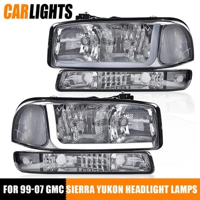 2X Chrome LED DRL Headlight W/Bumper Signal Lamp Fit For 99-07 GMC Sierra /Yukon - Image 1 of 4