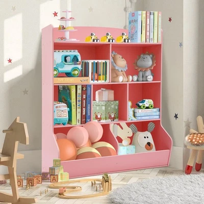 Organizador de armazenamento de brinquedos infantis 4 camadas estante infantil rack de armazenamento para sala de jogos rosa - Imagem 1 de 4