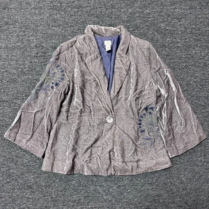 J Jill Brown Jacket Blazer Embroidered Velvet Floral Blazer Top - Womens Sz 12 - Picture 1 of 6