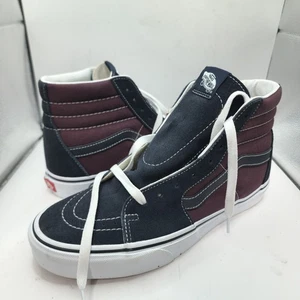 Vans Sk8-Hi Herren 9 Damen 10,5 Schuhe marineblau burgunderrot Wildleder Canvas Skate hoch - Bild 1 von 11