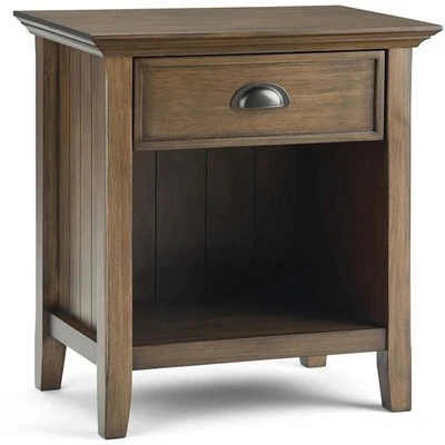 Acadian Wood 24" Transitional Bedside Nightstand Table in Rustic Natural Brown - Image 1 of 4