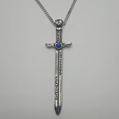 ESPADA / PIEDRA AZUL Dije Colgante Peltre / COLLAR CADENA BORDILLO ACERO INOXIDABLE 18"-24" Foto 1 de 4