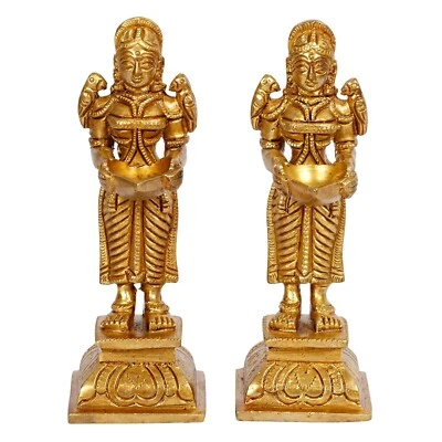 Juego de 2 estatuillas de ídolo Laxmi profundo de latón pieza de exhibición decoración del hogar Foto 1 de 4
