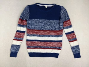 Forever 21 Women's Sweater Size Small Blue Red White Crew Neck Pullover Striped - Picture 1 of 10