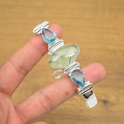 Prehnite With Topaz Bracelet 925 Sterling Silver Natural Handmade Bracelet - Image 1 of 4