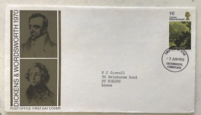 GB QEII 1970 Literary Anniversaries 1/6 POFDC Cockermouth, Cumberland HS Cat £25 - Image 1 of 2