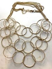 Vintage necklace, three-row, gold tone, chains, circles