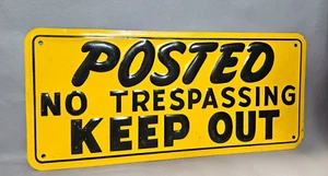 Vintage POSTED NO TRESPASSING KEEP OUT Embossed Metal Sign Hunting Cabin - Picture 1 of 10