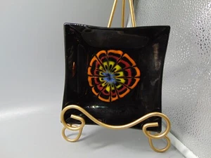 Bandeja de flores de vidrio artístico Murano negro fundido Millefiori 5,5 in M R Levy 2013 - Imagen 1 de 2