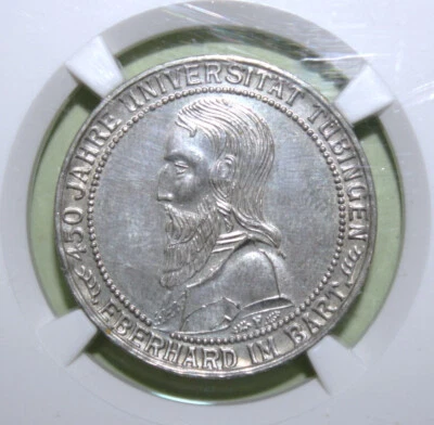 S10 - Germany 3 Mark 1927-F NGC Unc. Details Silver Coin - Tubingen University - Image 1 of 4