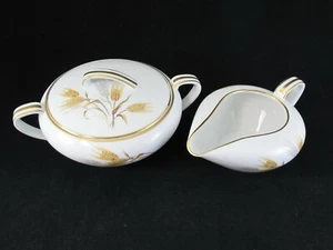 Noritake 5414 Wheaton CREAM and COVERED SUGAR Silver & Gold Wheat - Picture 1 of 12