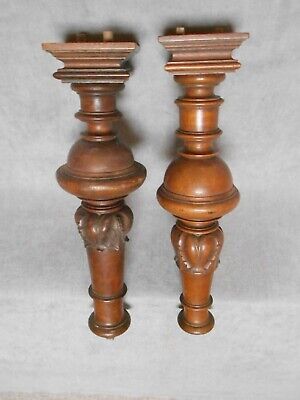 2 Antique French Turned Wood WALNUT Columns Balusters • 75.51$