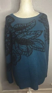 Liz Claiborne Women Dark Teal Blue Cotton Knit Bulky Pullover Sweater Size L - Picture 1 of 6