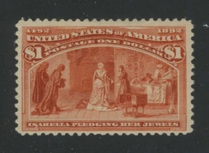 #241 $1.00 Columbian Mint Hinged with THE PHILATELIC FOUNDATION CERTIFICATE - Picture 1 of 3