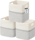 Set Of 3 Cotton Rope Basket 13 Inches, Storage Baskets For Shelves, Woven Bas...