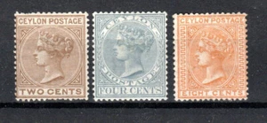 Ceilán 1872-80 2c, 4c y 8c SG 121, 122 y 124 MLH - Imagen 1 de 1