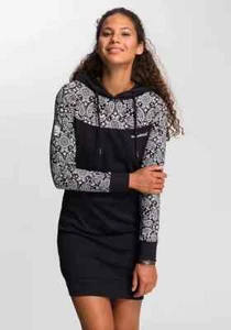 KangaRoos Black Patterned Hooded Sporty Mini Dress UK 6 (fm166-8) - Picture 1 of 3