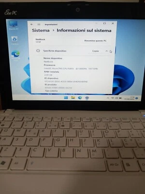 Netbook Asus Eeepc 1015P quasi nuovo perfetto 2 gb ram ssd 110gb alimentatore  - Immagine 1 di 4