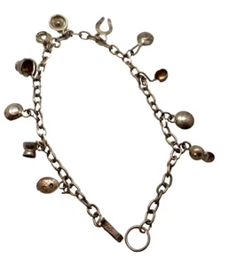 Mexico Charm Bracelet 11 Charms Rope Horseshoe Bowl Ladle Cup Basket Hat Pan Old - Picture 1 of 12