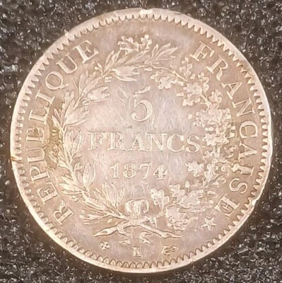 France 1874 K 5 Francs Silver Coin - Image 1 of 4
