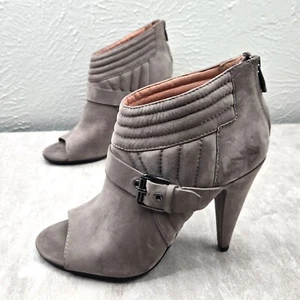 Sigerson Morrison Peep Toe Booties Gray Suede High Heel Dressy  Moto Ankle Boots - Picture 1 of 12