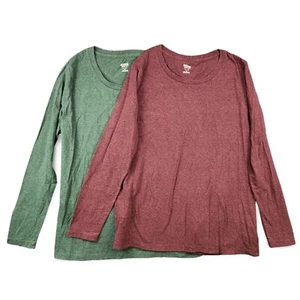Mossimo Scoop Neck 2 T Shirts Woman’s Size XXL 2X Green Red Long Sleeve Tee - Picture 1 of 13