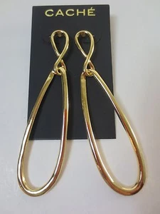 Cache Gold Infinity Oval Long Double Hoop Earrings NWT $38 - Picture 1 of 5