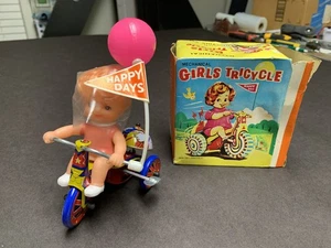 Mechanical Girls Tricycle Tin Windup Toy Vintage Meridian Made in Korea With Box - Picture 1 of 6
