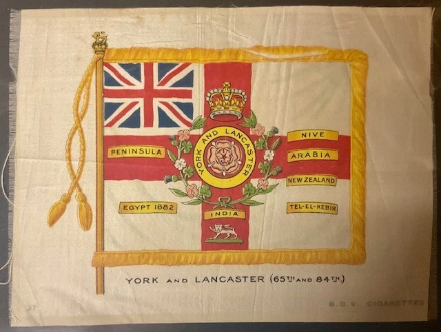BDV SILK CIGARETTE CARD-REGIMENTAL COLOURS AND CRESTS-G Size YORK & LANCASTER - Image 1 of 1