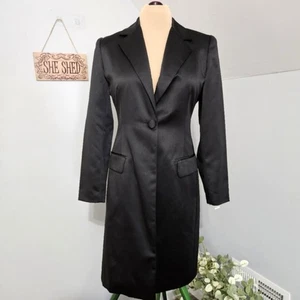 NEW Trio New York Longline Black Satin Button Front Lined Dressy Jacket 10 - Picture 1 of 14