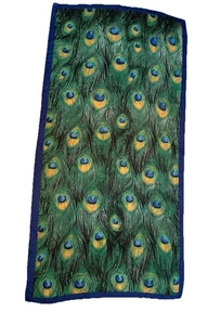 Peacock Feather Print Scarf- Feels Like Silk-shawl Wrap 35.5x68.5 Midwest Gift - Picture 1 of 6