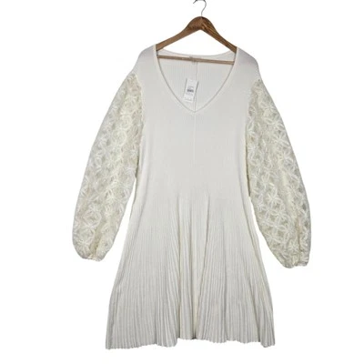 Cato Evening Soiree Sweater Midi Dress 22/24W Ivory Mesh Sleeves MISSING BELT - Image 1 of 4